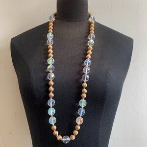 Christian Dior VINTAGE Bead beaded string Gold & Crystal ball long necklace